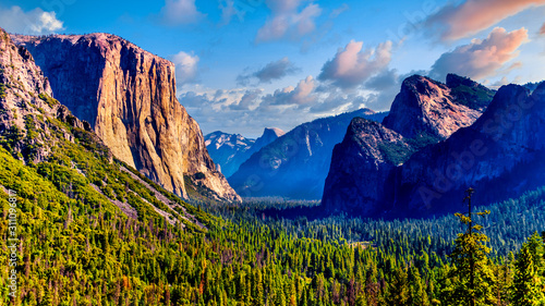 Tunnel View of Yosemite Valley with famous granite rock El Capitan on the left a Wallpaper Mural