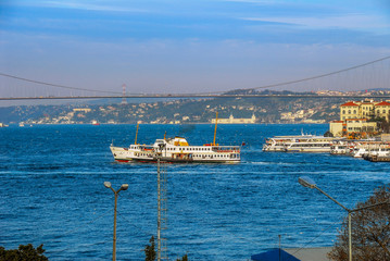 Poster - Istanbul, Turkey, 18 January 2009: City Lines Ferries and bosphorus, Uskudar.