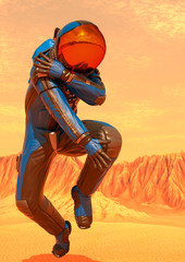 astronaut exploring mars doing a street dance pose
