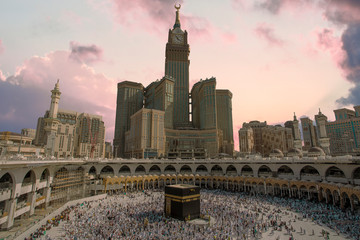 Kaabah Saudi ARABIA-April 2018: Muslim from all around the world walking around the Kaabah, Makkah Saudi ARABIA. 