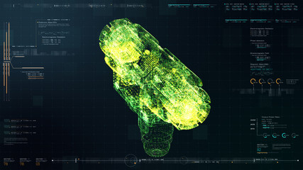 Fototapete - Futuristic user interface head up display Holographic electromagnetic mechanical system and digital data telemetry information display for digital background computer desktop display screen
