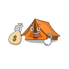 Sticker - Smiley camping tent Scroll cartoon character with money bag