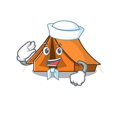 Canvas Print - An icon of camping tent Scroll Sailor cartoon character wearing hat