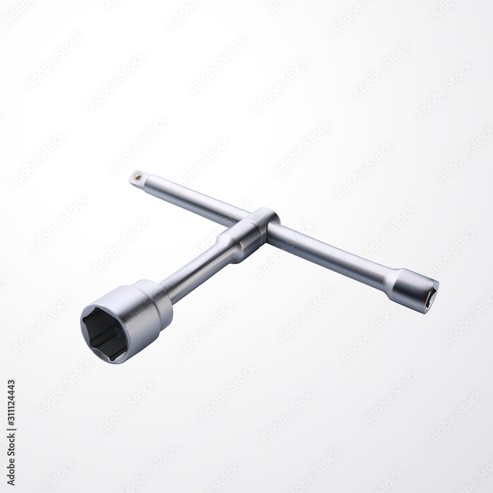 realistic steel socket wrench on white