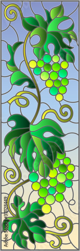 Dekoracja na wymiar  ilustracja-w-malarstwie-witrazowym-z-kiscia-zielonych-winogron-i-liscmi