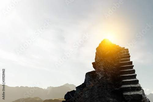 Fotografía Stone steps into clouds and light. Mixed media