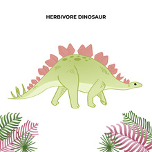Adorable Herbivore Dinosaur. Dino Party Invitation And Birthday. Hand Draw