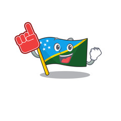 Poster - Flag solomon island Scroll mascot cartoon style with Foam finger