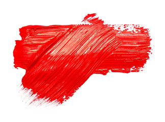 Red paint brush strokes, acrylic drawing. Isolated.