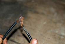 Closeup Of Joint Stripped An Electric Cables   
