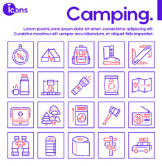 Camping hobby color linear icons set