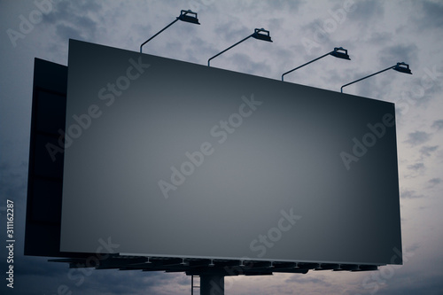 Fotografía Blank Black billboard on night sky background.