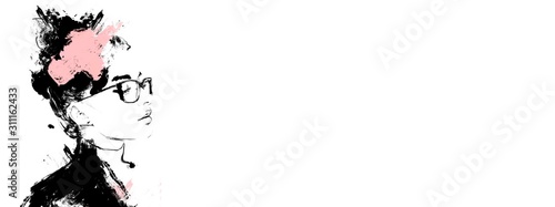 fashion art. asian woman portrait painting