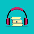 Concept of audio book. Book with headphones. modern design illustration