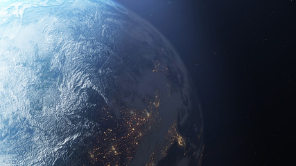 Wall Mural - planet earth in space haze. lights of night cities of awakening cities. elements of this image furni