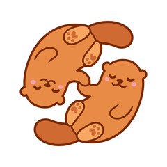 Wall Mural - cute cartoon otter couple