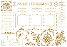 Vintage Ornament Set. Metallic Golden Pattern.