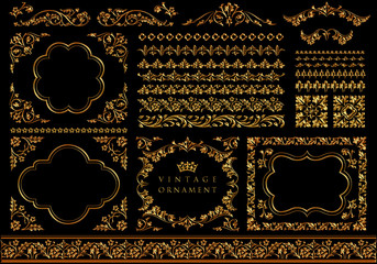 Wall Mural - vintage ornament set. metallic golden pattern.