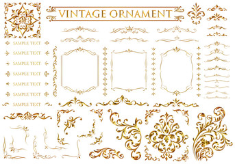 Wall Mural - vintage ornament set. metallic golden pattern.