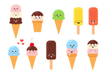 Set Of Cute Cartoon Ice Cream Characters