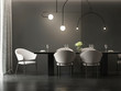 Dark grey dining room with minimal hanging lamp