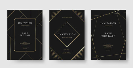 Set of vintage luxury black and gold vector invitation card