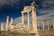 Restoration of Trajan Temple white marble corinthian colums at Pergamon archeological site Bergama Turkey