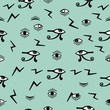 © Kristina - Third Eye Seamless pattern. Yellow, blue and black colors. Seamless Pattern. Psychedelic eyes. Egyptian, closed and opened eye, suspicious eye.