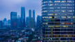 Skyscraper windows in Jakarta city at morning time