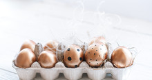 Beautiful Decorated Easter Eggs Of Golden Color .