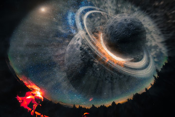 Wall Mural - landscape from the earth to the burning planets apocalipsis. elements of this image furnished by nas