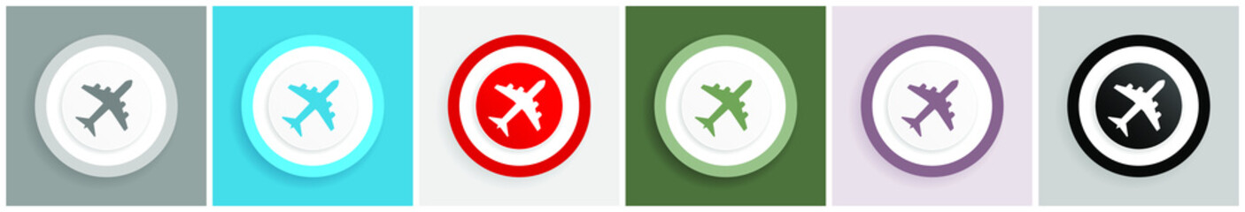 Poster - Flight icon, plane, aircraf vector illustrations in 6 colors options for web design and mobile applications in eps 10