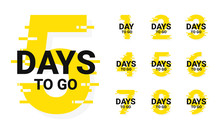 Countdown Badges. Number Of Days Left To Go, From 1 To 9. Countdown Left Days, Stylized Counter In Yellow And Black Colors