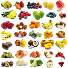  Different types of fruit in collage isolated on white background