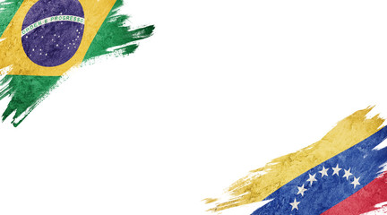 Flags of Brazil and Venezuela on White Background