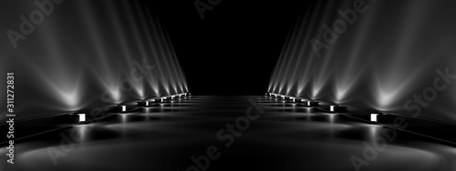 Cuadros en Lienzo Lamps along an empty smooth track , beautiful reflections on sloping walls