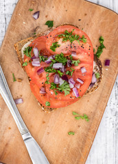 Sticker - Some healthy Tomato Sandwich (selective focus; close-up shot)