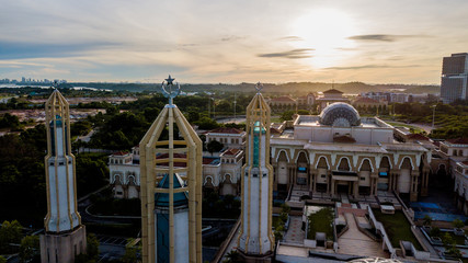 Wall Mural - Beautiful Landscape at The Kota Iskandar Mosque located at Kota Iskandar, Iskandar Puteri, Johor State  Malaysia early in the morning