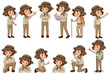 © blueringmedia - Set of girl in safari outfit doing different poses