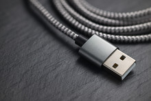 USB Type A Plug With Cable On The Black Rock.