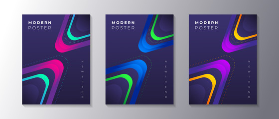 Wall Mural - Modern Abstract Dark Background Cover set with glowing neon shape, applicable for poster, flyer, banner, magazine