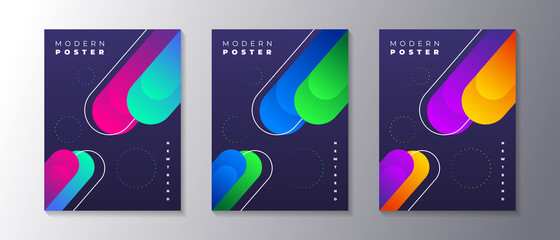 Wall Mural - Modern Abstract Dark Background Cover set with glowing neon shape, applicable for poster, flyer, banner, magazine