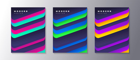 Wall Mural - Modern Abstract Dark Background Cover set with glowing neon shape, applicable for poster, flyer, banner, magazine