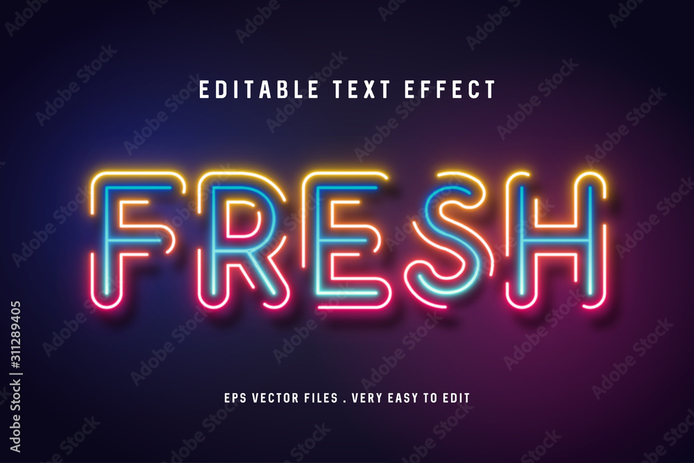 Fresh neon light text effect, editable text - obrazy, fototapety, plakaty 