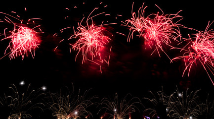 Colourful fireworks on the sky,New Year celebration fireworks background.