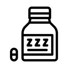 Sticker - Bottle Insomnia Pills Icon Vector. Outline Bottle Insomnia Pills Sign. Isolated Contour Symbol Illustration