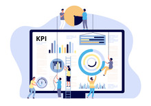 KPI Concept. Key Performance Indicator Marketing, Business Digital Metric. Campaign Measuring, Product Traffic Reports. Vector Banner Business Kpi Indicator For Marketing Optimization Illustration