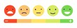 Feedback emotion scale. Customers feedback vector concept. Measuring review opinions approval recommendation status. Opinion feedback reaction, emoji positive scale illustration