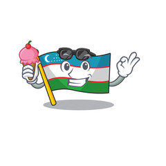 Canvas Print - Happy cartoon of flag uzbekistan Scroll with ice cream