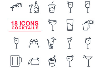 Fototapete - different bar glasses with wine  Set icon template color editable. different cocktails pack symbol vector sign isolated on white background illustration for graphic and web design.